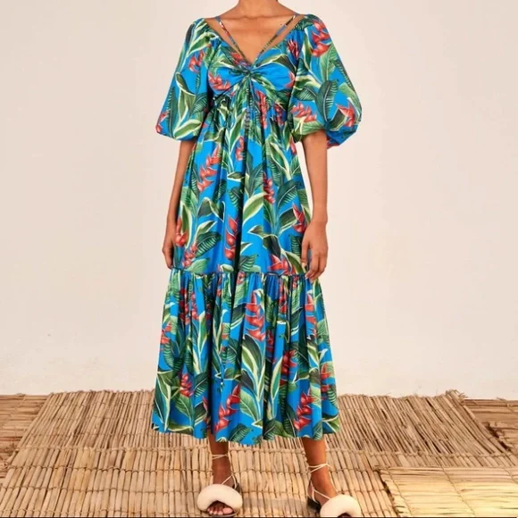 farm rio dream garden midi dress FARM Rio Red Dream Garden Jersey Midi Dress, Dream Garden Red / XS